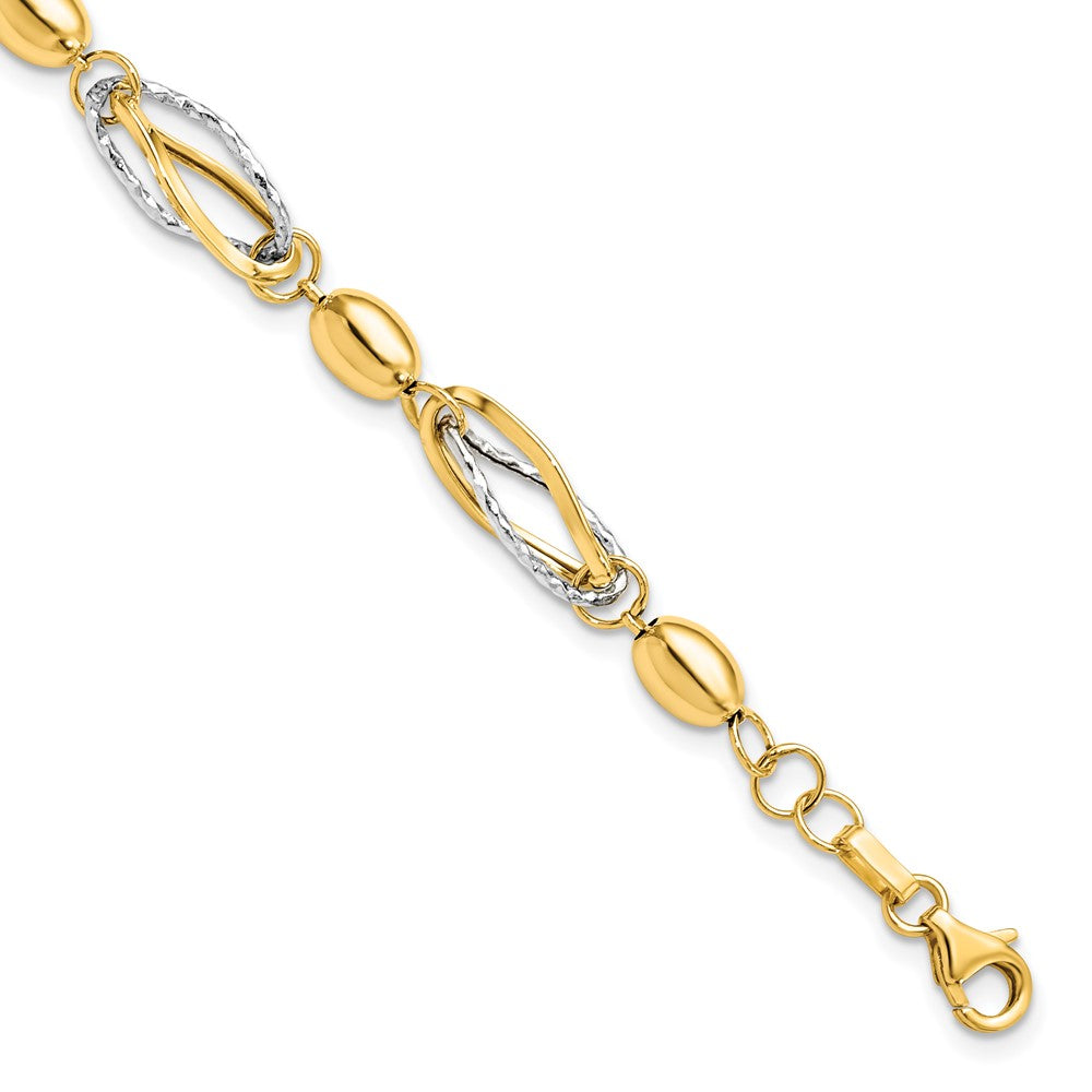 14k Two Tone Gold, Italian 7mm Link Chain Bracelet, 7 Inch, Item B11767 by The Black Bow Jewelry Co.