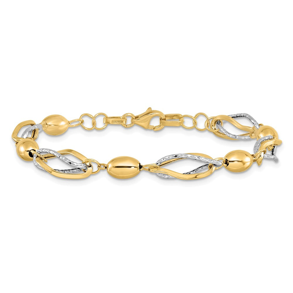Alternate view of the 14k Two Tone Gold, Italian 7mm Link Chain Bracelet, 7 Inch by The Black Bow Jewelry Co.