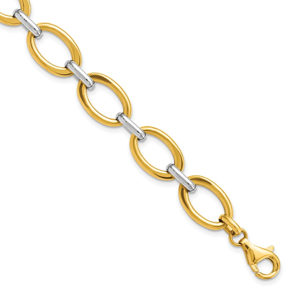 14k Two Tone Gold Italian 9mm Polished Cable Chain Bracelet, 7.25 Inch, Item B11769 by The Black Bow Jewelry Co.