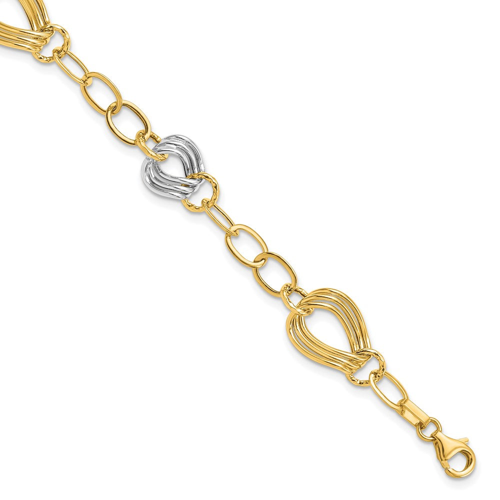 14k Two Tone Gold, Italian 11mm Polished Link Chain Bracelet, 7.5 Inch, Item B11773 by The Black Bow Jewelry Co.