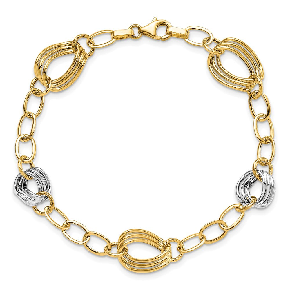 Alternate view of the 14k Two Tone Gold, Italian 11mm Polished Link Chain Bracelet, 7.5 Inch by The Black Bow Jewelry Co.