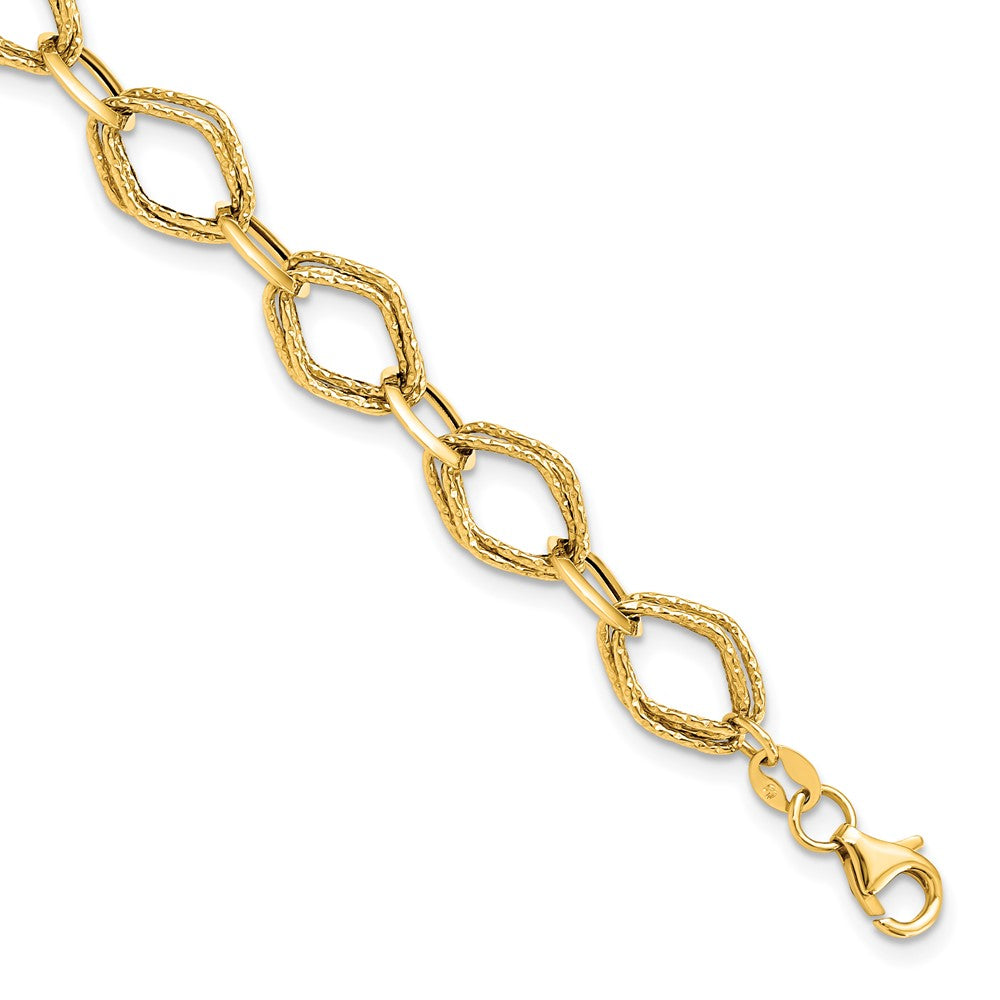 14k Yellow Gold Italian 8mm Polished Textured Chain Bracelet, 7.5 Inch, Item B11776 by The Black Bow Jewelry Co.