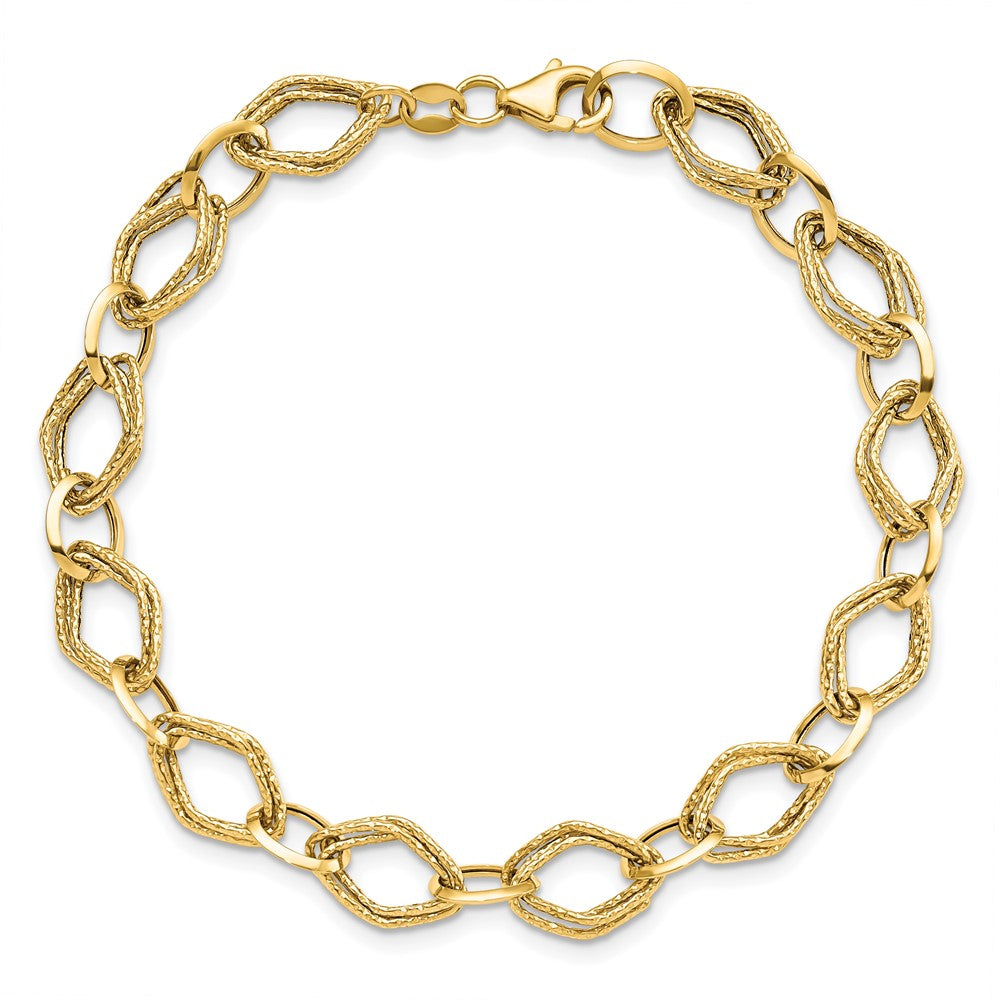 Alternate view of the 14k Yellow Gold Italian 8mm Polished Textured Chain Bracelet, 7.5 Inch by The Black Bow Jewelry Co.