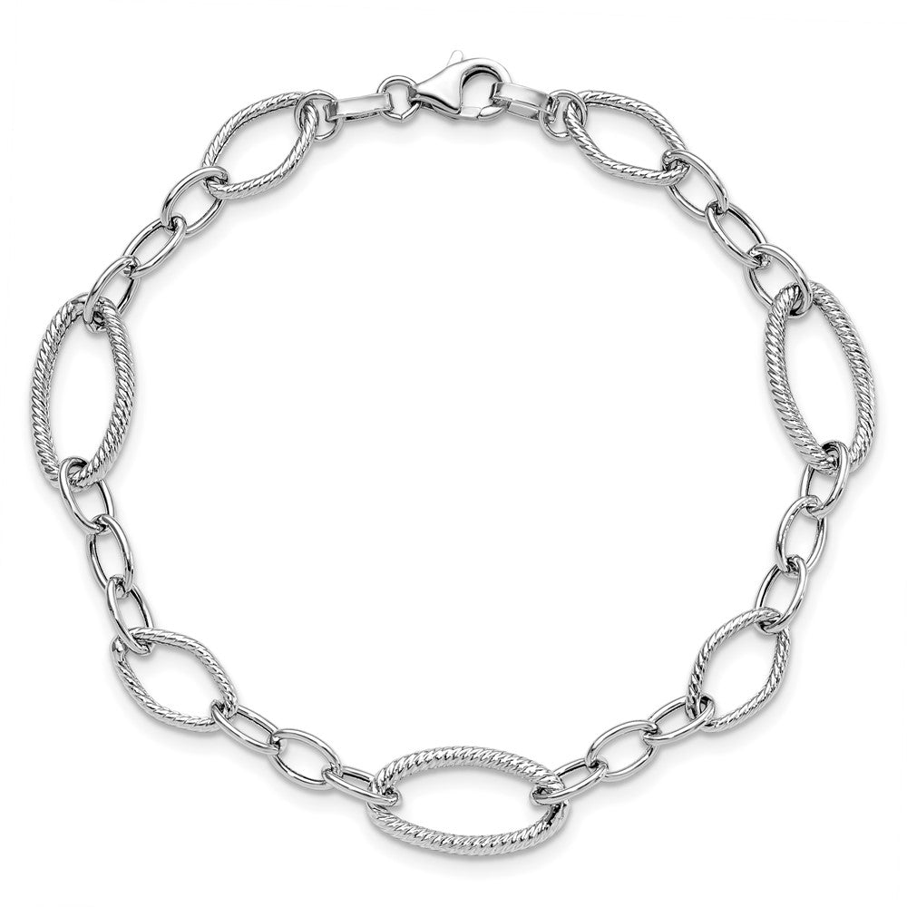 Alternate view of the 14k White Gold Italian 9mm Polished Link Chain Bracelet, 7.5 Inch by The Black Bow Jewelry Co.