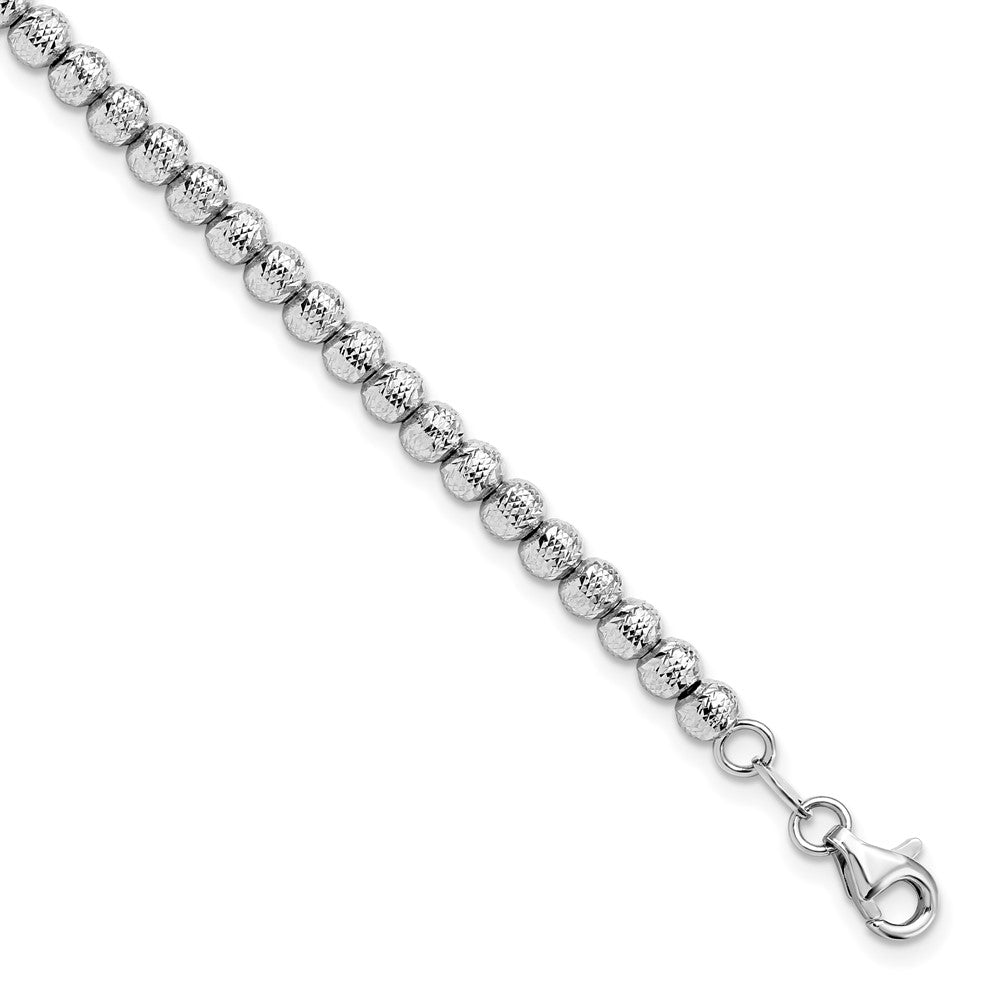 14k White Gold Italian 4mm Diamond Cut Bead Chain Bracelet, 7.25 Inch, Item B11781 by The Black Bow Jewelry Co.