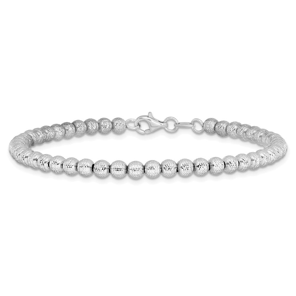 Alternate view of the 14k White Gold Italian 4mm Diamond Cut Bead Chain Bracelet, 7.25 Inch by The Black Bow Jewelry Co.