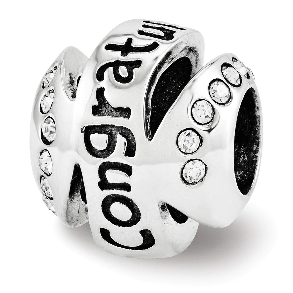 Sterling Silver with White Crystals Congratulations Bead Charm, Item B11853 by The Black Bow Jewelry Co.