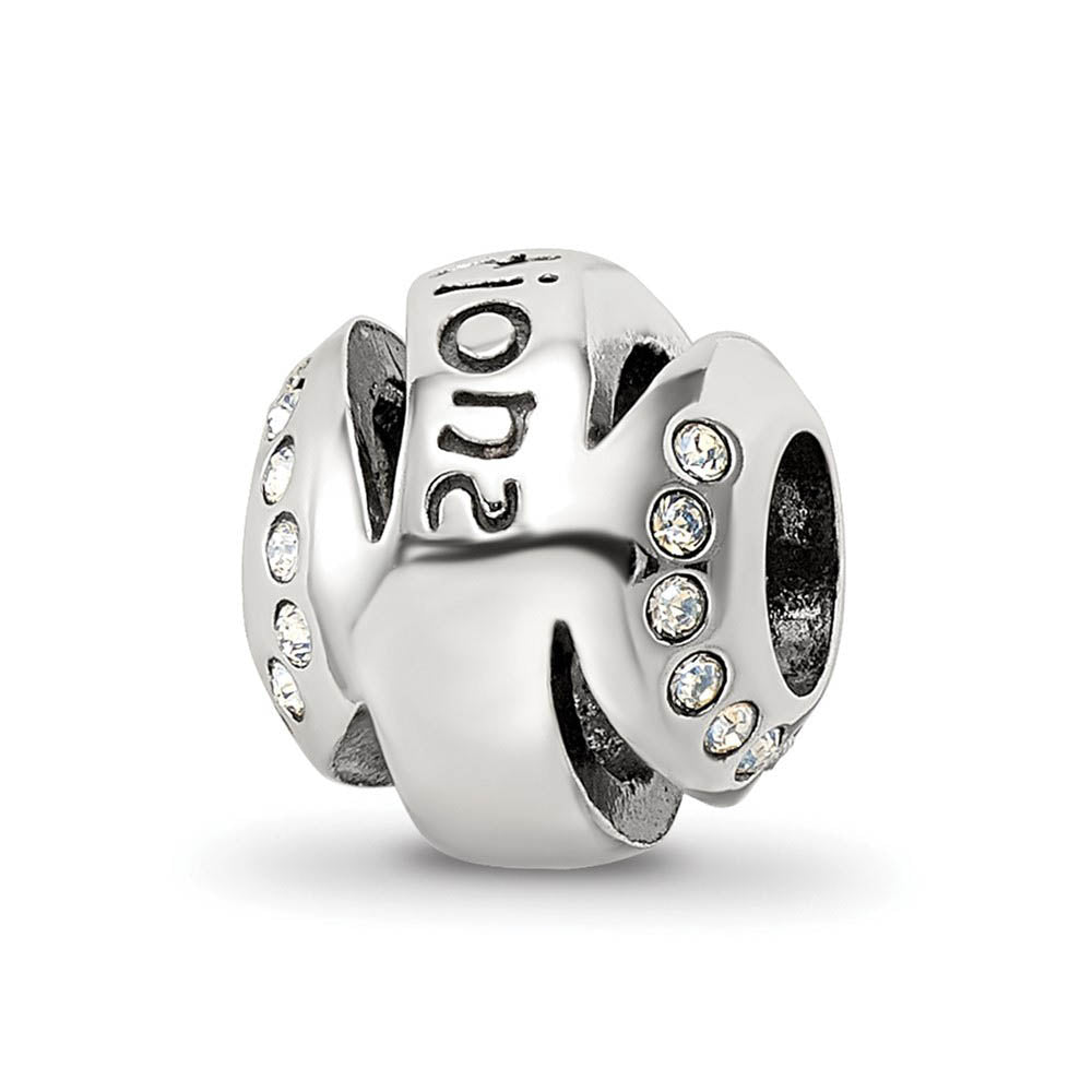 Alternate view of the Sterling Silver with White Crystals Congratulations Bead Charm by The Black Bow Jewelry Co.
