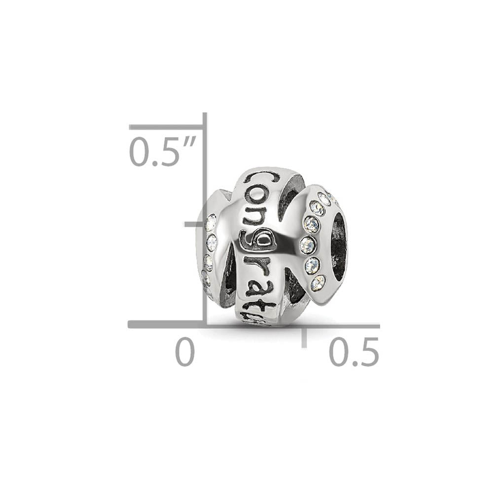 Alternate view of the Sterling Silver with White Crystals Congratulations Bead Charm by The Black Bow Jewelry Co.