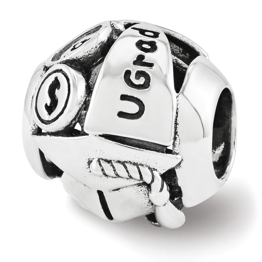 Alternate view of the Sterling Silver with White Crystals College Graduation Bead Charm by The Black Bow Jewelry Co.