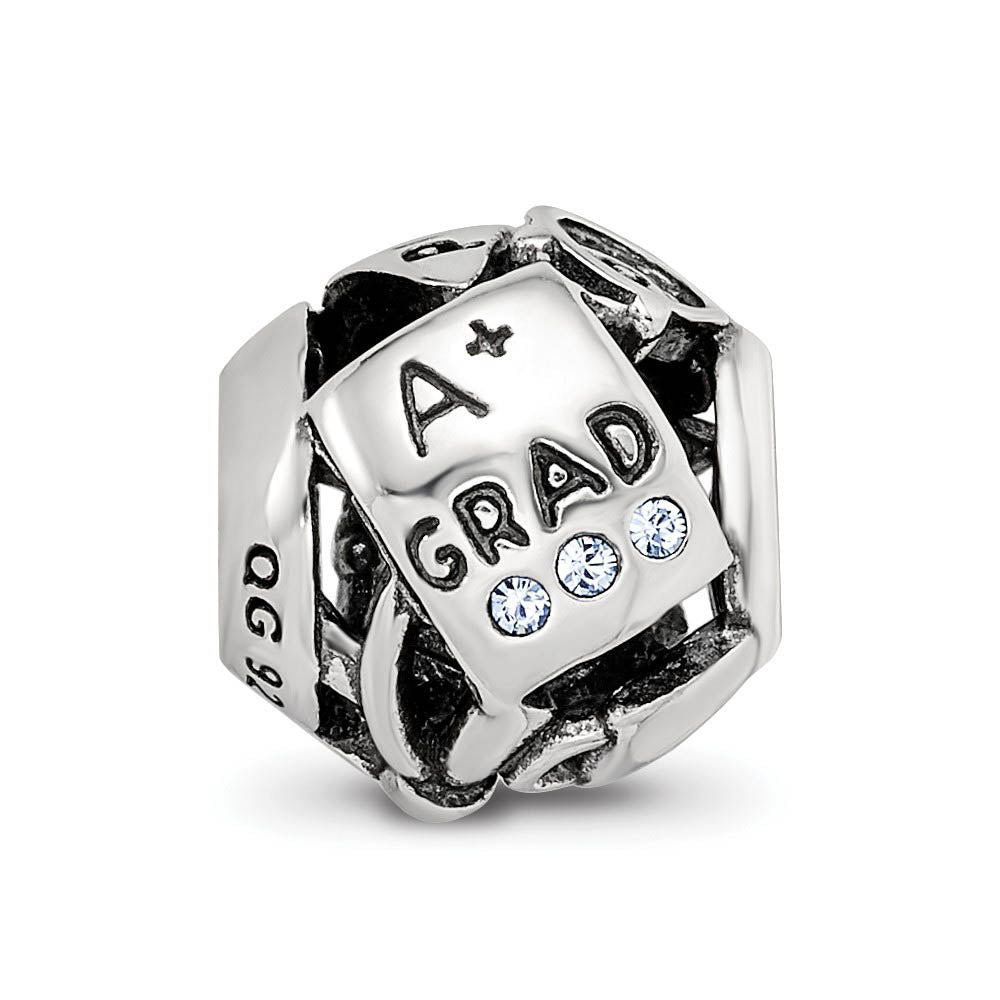 Alternate view of the Sterling Silver with White Crystals College Graduation Bead Charm by The Black Bow Jewelry Co.