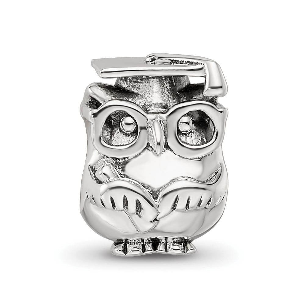 Alternate view of the Sterling Silver Graduation Owl Bead Charm by The Black Bow Jewelry Co.