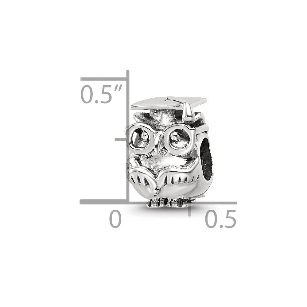 Alternate view of the Sterling Silver Graduation Owl Bead Charm by The Black Bow Jewelry Co.