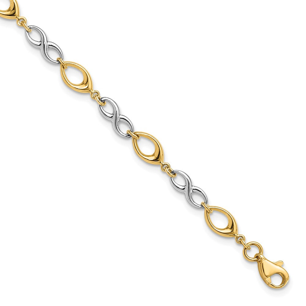 14k Yellow and White Gold 4mm Two Tone Link Chain Bracelet, 7.5 Inch, Item B11863 by The Black Bow Jewelry Co.