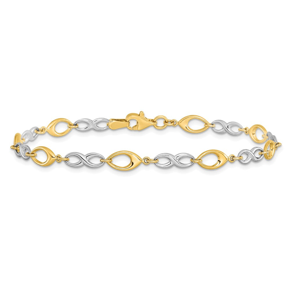 Alternate view of the 14k Yellow and White Gold 4mm Two Tone Link Chain Bracelet, 7.5 Inch by The Black Bow Jewelry Co.