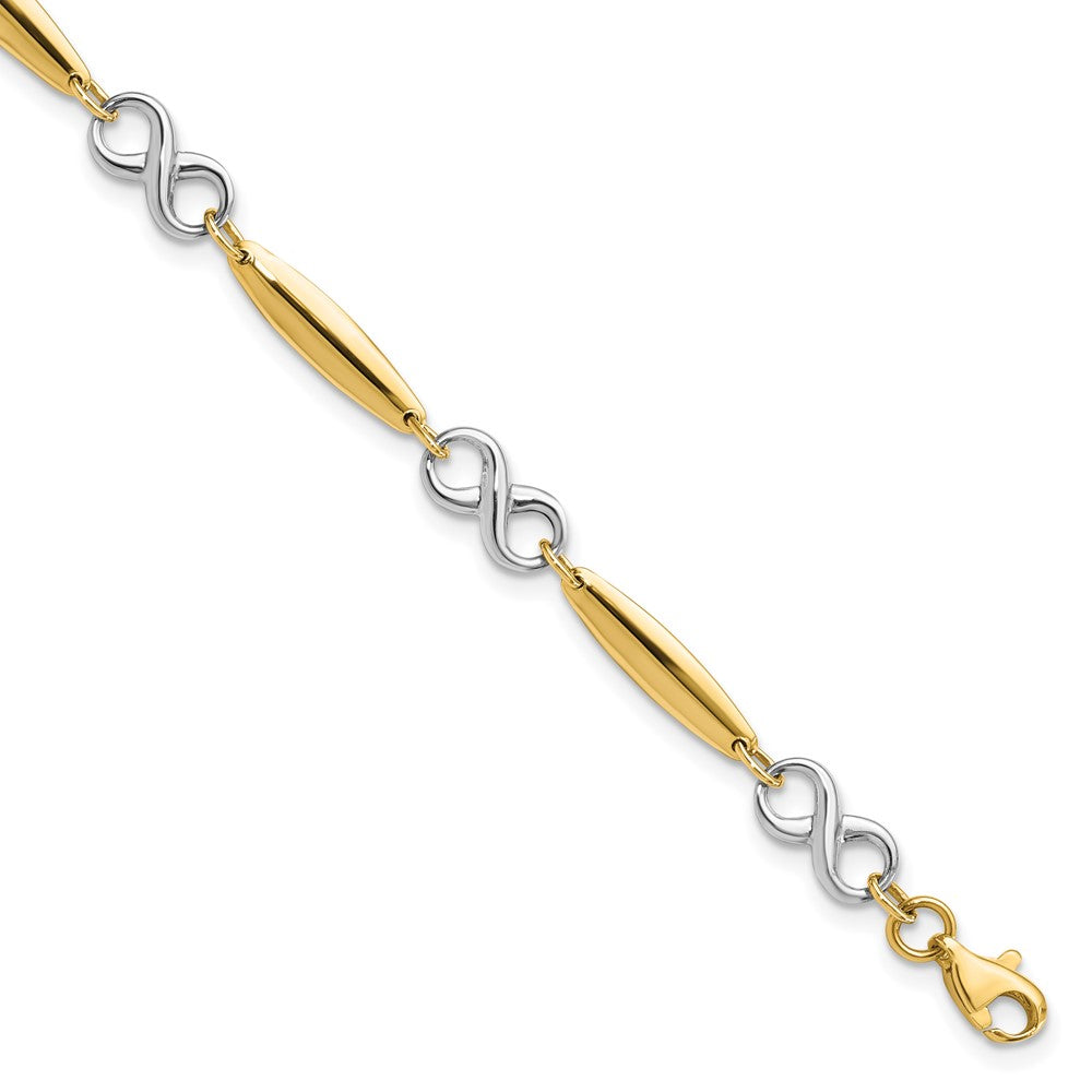 14k Two Tone Gold 6mm Figure 8 and Bar Chain Link Bracelet, 7.75 Inch, Item B11865 by The Black Bow Jewelry Co.