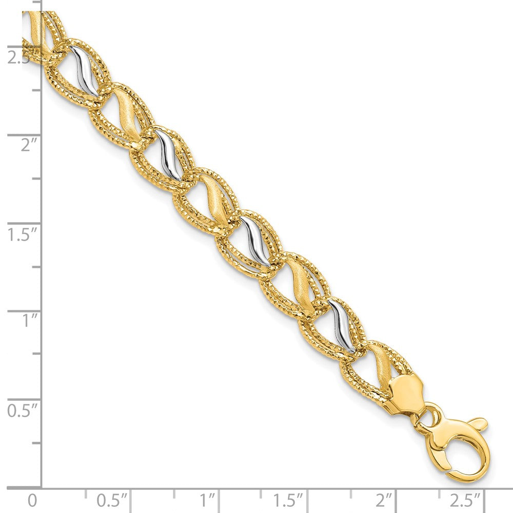Alternate view of the 14k Two Tone Gold Textured and Polished Oval Link Bracelet, 7.5 Inch by The Black Bow Jewelry Co.