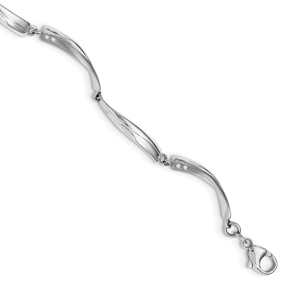 Satin &amp; Polished Diamond Link Rhodium Plated Silver Bracelet, 7.5 Inch, Item B11907 by The Black Bow Jewelry Co.