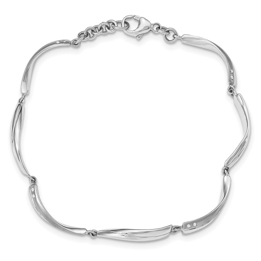 Alternate view of the Satin &amp; Polished Diamond Link Rhodium Plated Silver Bracelet, 7.5 Inch by The Black Bow Jewelry Co.