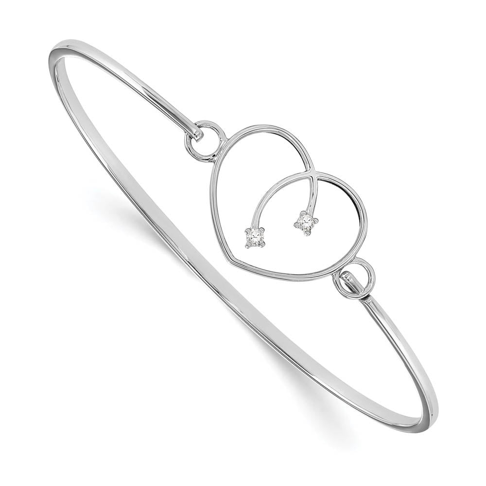 Rhodium Plated Sterling Silver & Diamond 20mm Heart Bangle Bracelet, Item B11909 by The Black Bow Jewelry Co.
