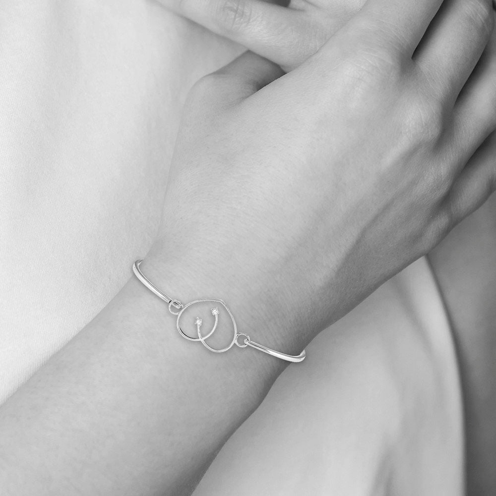 Alternate view of the Rhodium Plated Sterling Silver &amp; Diamond 20mm Heart Bangle Bracelet by The Black Bow Jewelry Co.