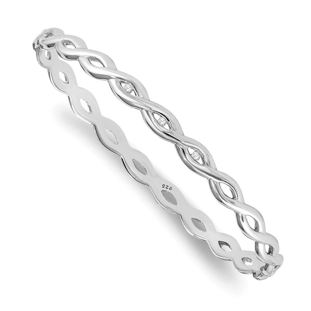 Rhodium Plated Sterling Silver & Diamond Twist Bangle Bracelet, Item B11913 by The Black Bow Jewelry Co.