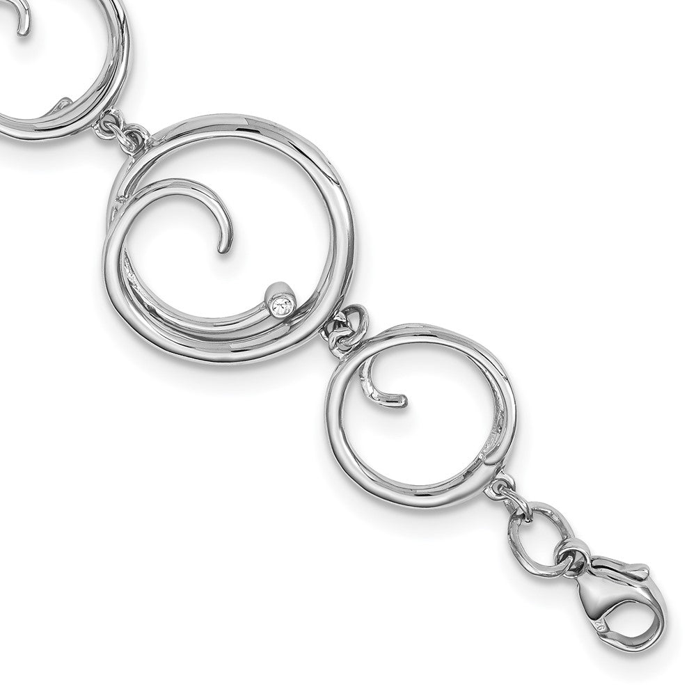 Diamond Swirl Link Bracelet in Rhodium Plated Silver, 7 Inch, Item B11915 by The Black Bow Jewelry Co.