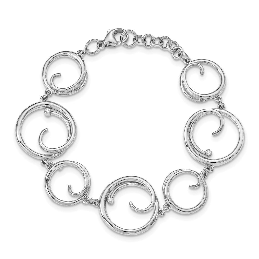 Alternate view of the Diamond Swirl Link Bracelet in Rhodium Plated Silver, 7 Inch by The Black Bow Jewelry Co.
