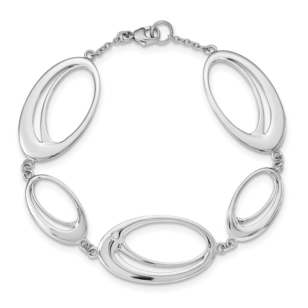 Alternate view of the Double Oval Diamond Accent Link Bracelet in Rhodium Plated Silver by The Black Bow Jewelry Co.