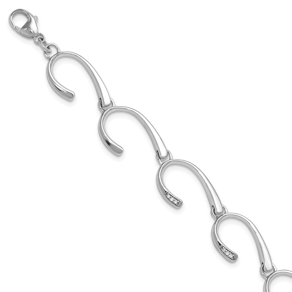 Diamond Hook Link Bracelet in Rhodium Plated Silver, 7-8 Inch, Item B11917 by The Black Bow Jewelry Co.