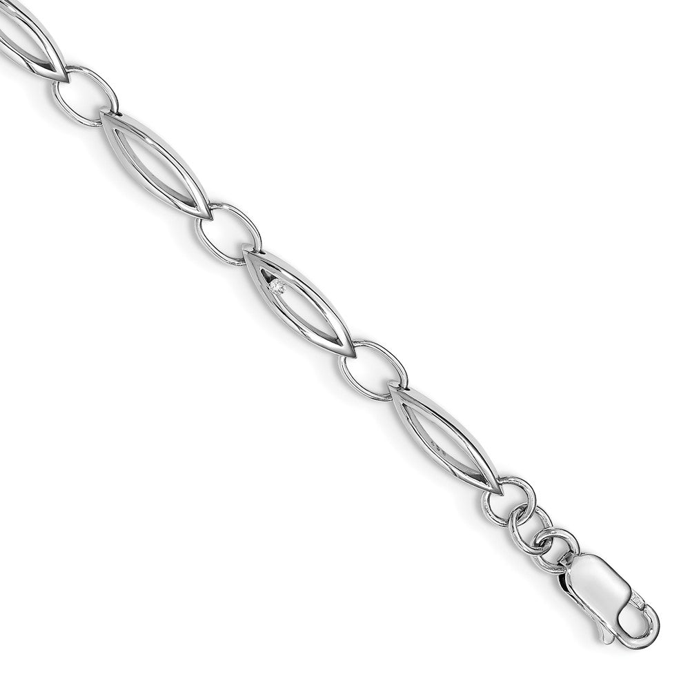Diamond Accent Marquise Link Adj. Bracelet in Rhodium Plated Silver, Item B11918 by The Black Bow Jewelry Co.