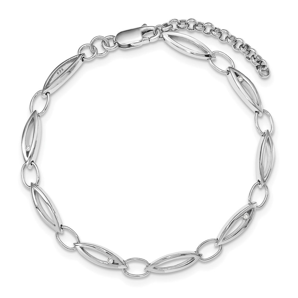 Alternate view of the Diamond Accent Marquise Link Adj. Bracelet in Rhodium Plated Silver by The Black Bow Jewelry Co.