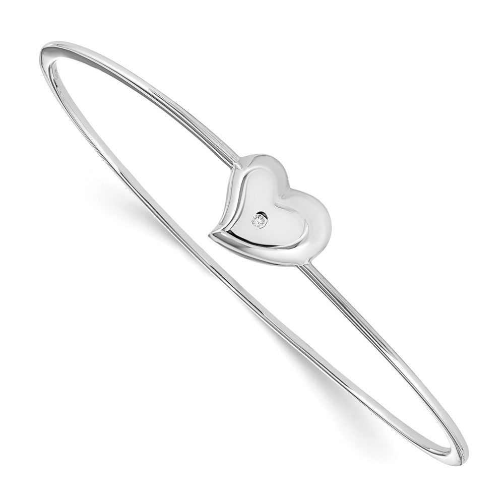 Rhodium Plated Sterling Silver &amp; Diamond Offset Heart Bangle Bracelet, Item B11919 by The Black Bow Jewelry Co.