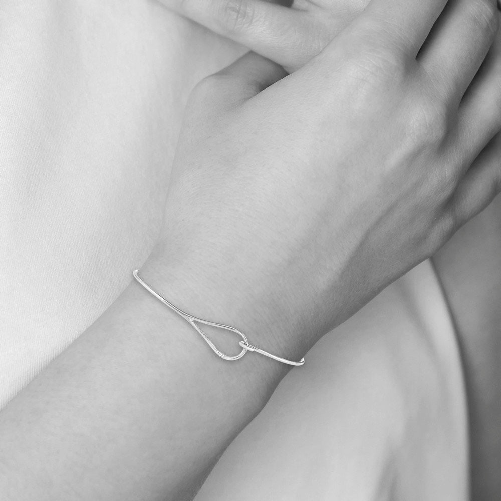 Alternate view of the Rhodium Plated Sterling Silver &amp; Diamond Accent Hook Bangle Bracelet by The Black Bow Jewelry Co.