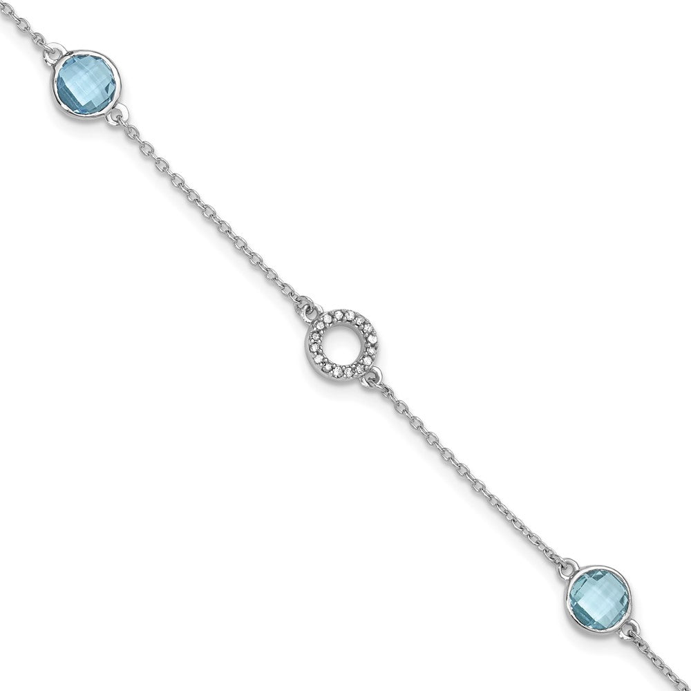 Blue Topaz and Diamond Adj. Station Bracelet in Rhodium Plated Silver, Item B11922 by The Black Bow Jewelry Co.