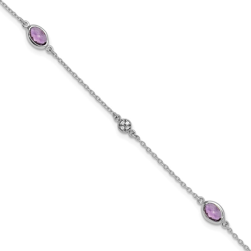 Amethyst and Diamond Adj. Station Bracelet in Rhodium Plated Silver, Item B11923 by The Black Bow Jewelry Co.