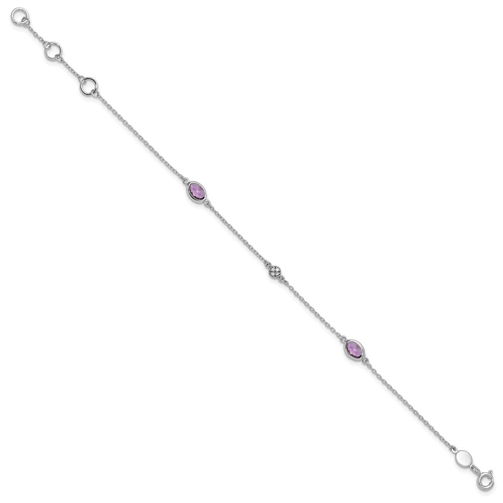 Alternate view of the Amethyst and Diamond Adj. Station Bracelet in Rhodium Plated Silver by The Black Bow Jewelry Co.