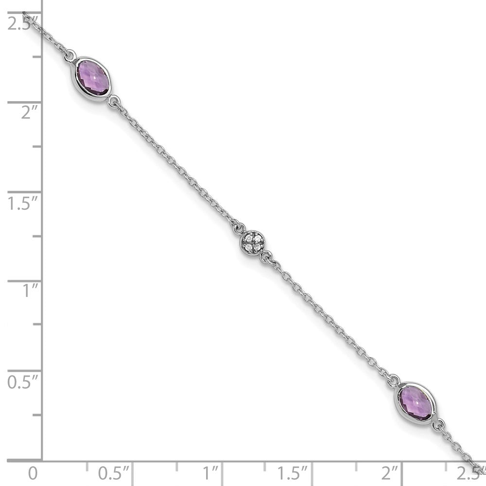 Alternate view of the Amethyst and Diamond Adj. Station Bracelet in Rhodium Plated Silver by The Black Bow Jewelry Co.