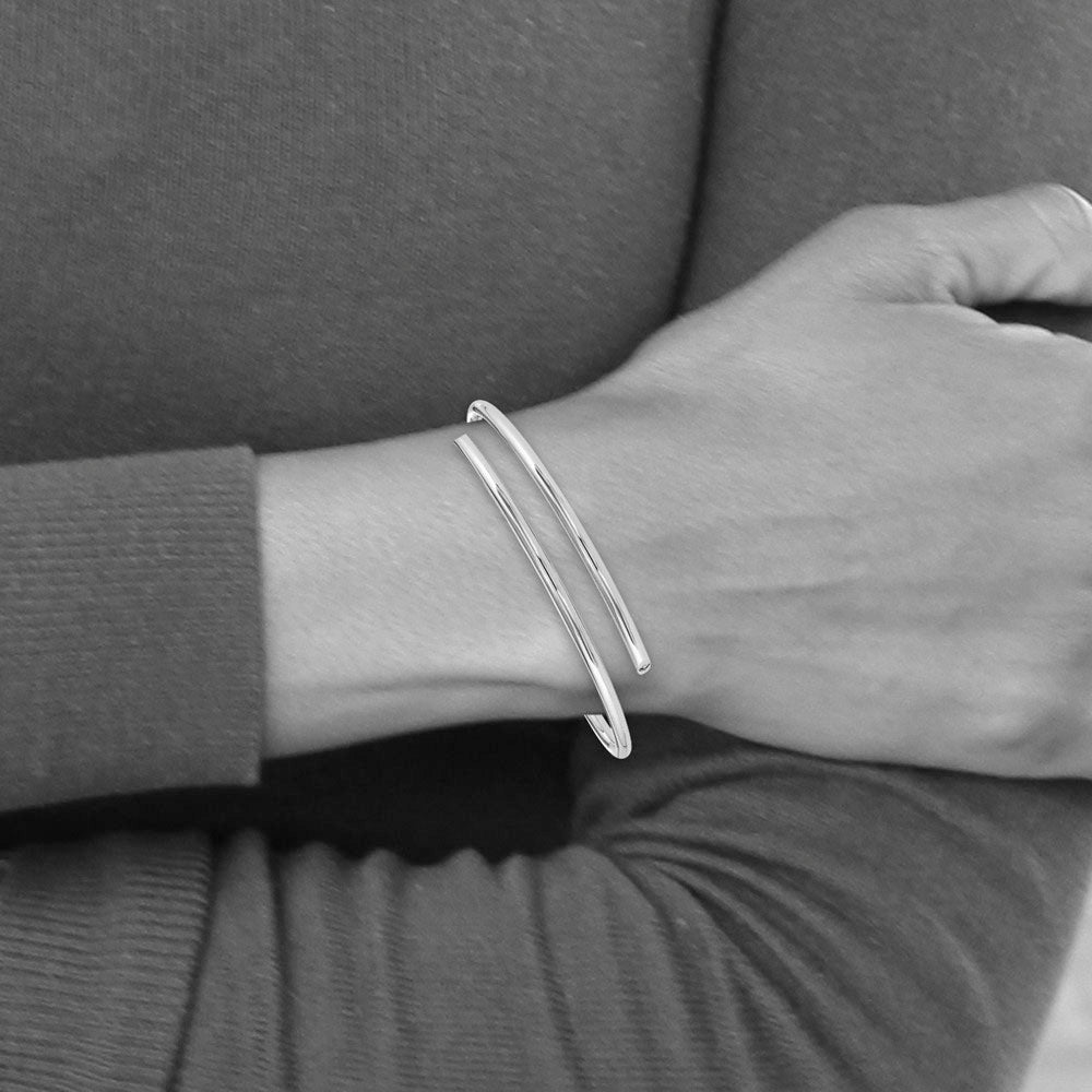 Alternate view of the Rhodium Plated Sterling Silver &amp; Diamond Bypass Bangle Bracelet by The Black Bow Jewelry Co.
