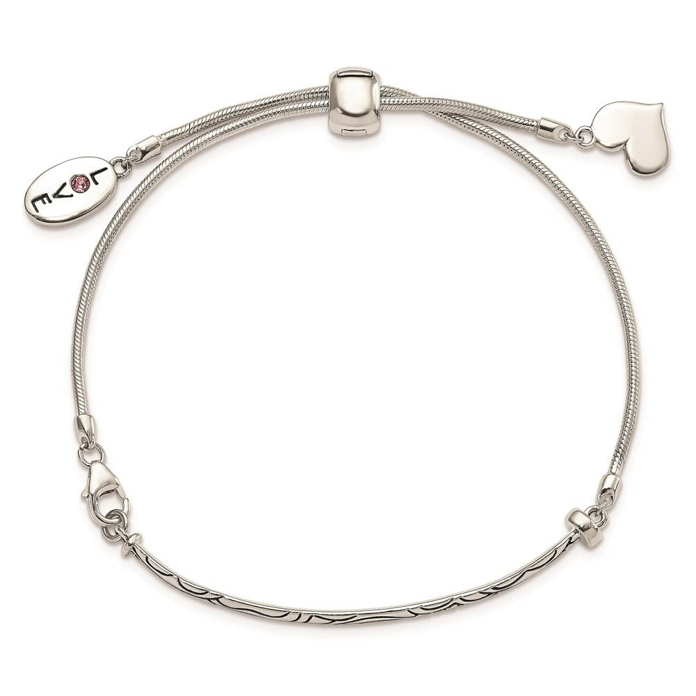 Alternate view of the Sterling Silver & Pink Crystal Love Heart Adjustable Starter Bracelet by The Black Bow Jewelry Co.