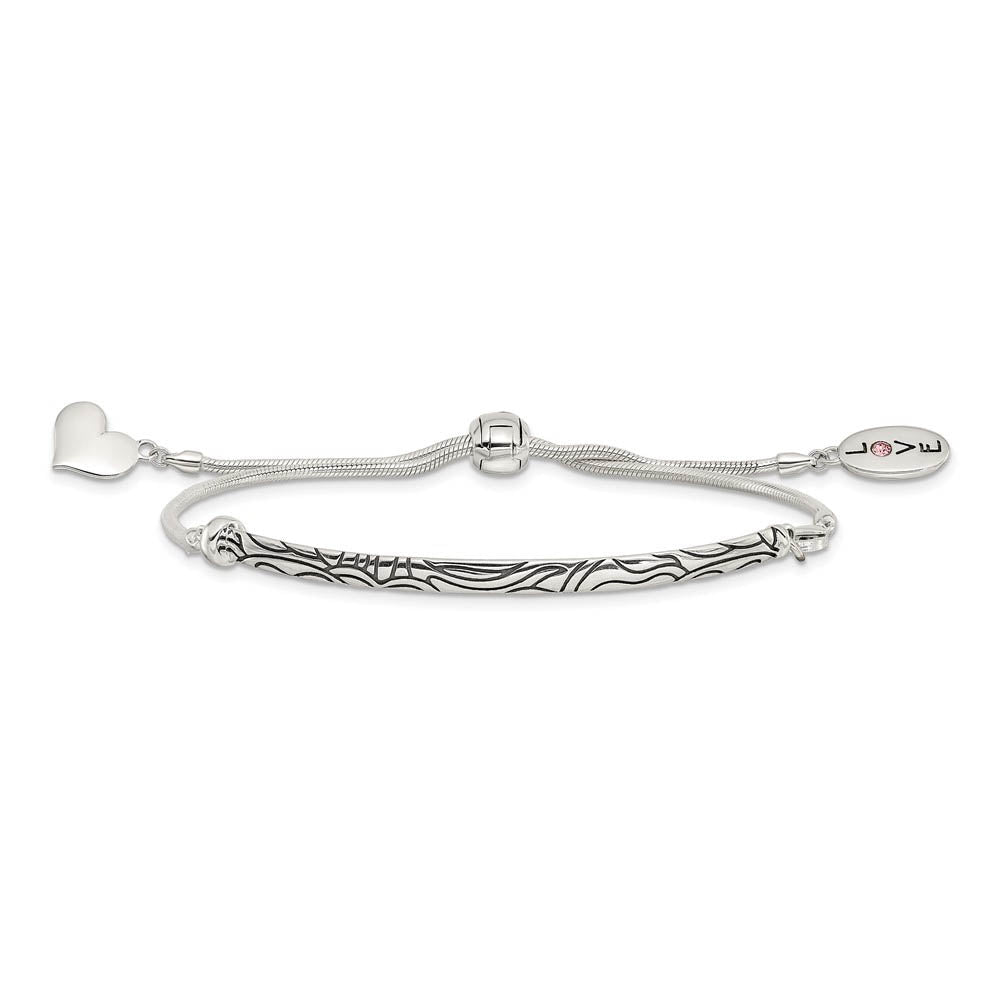 Alternate view of the Sterling Silver & Pink Crystal Love Heart Adjustable Starter Bracelet by The Black Bow Jewelry Co.