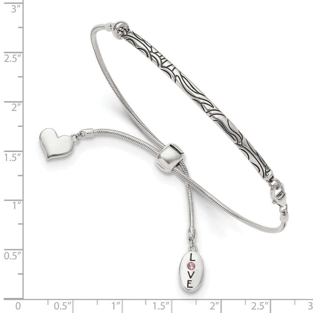 Alternate view of the Sterling Silver & Pink Crystal Love Heart Adjustable Starter Bracelet by The Black Bow Jewelry Co.