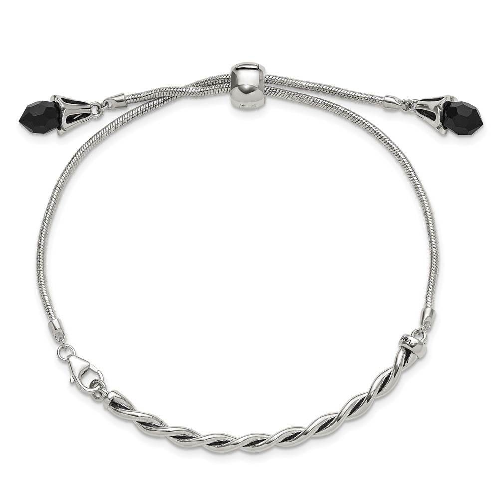 Alternate view of the Sterling Silver & Blue Crystal Twisted Bar Adjustable Starter Bracelet by The Black Bow Jewelry Co.
