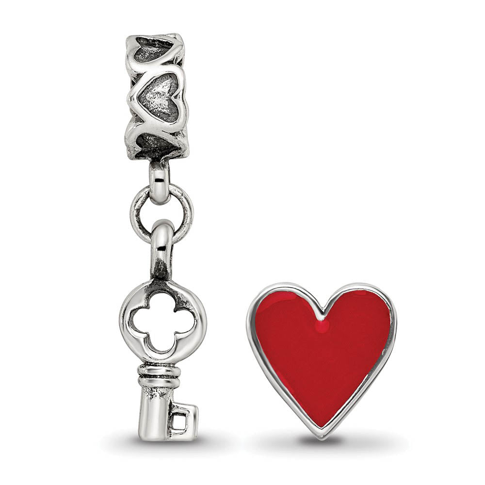 Alternate view of the Sterling Silver & Red Enamel You Have The Keys Bead Charm Set of 2 by The Black Bow Jewelry Co.