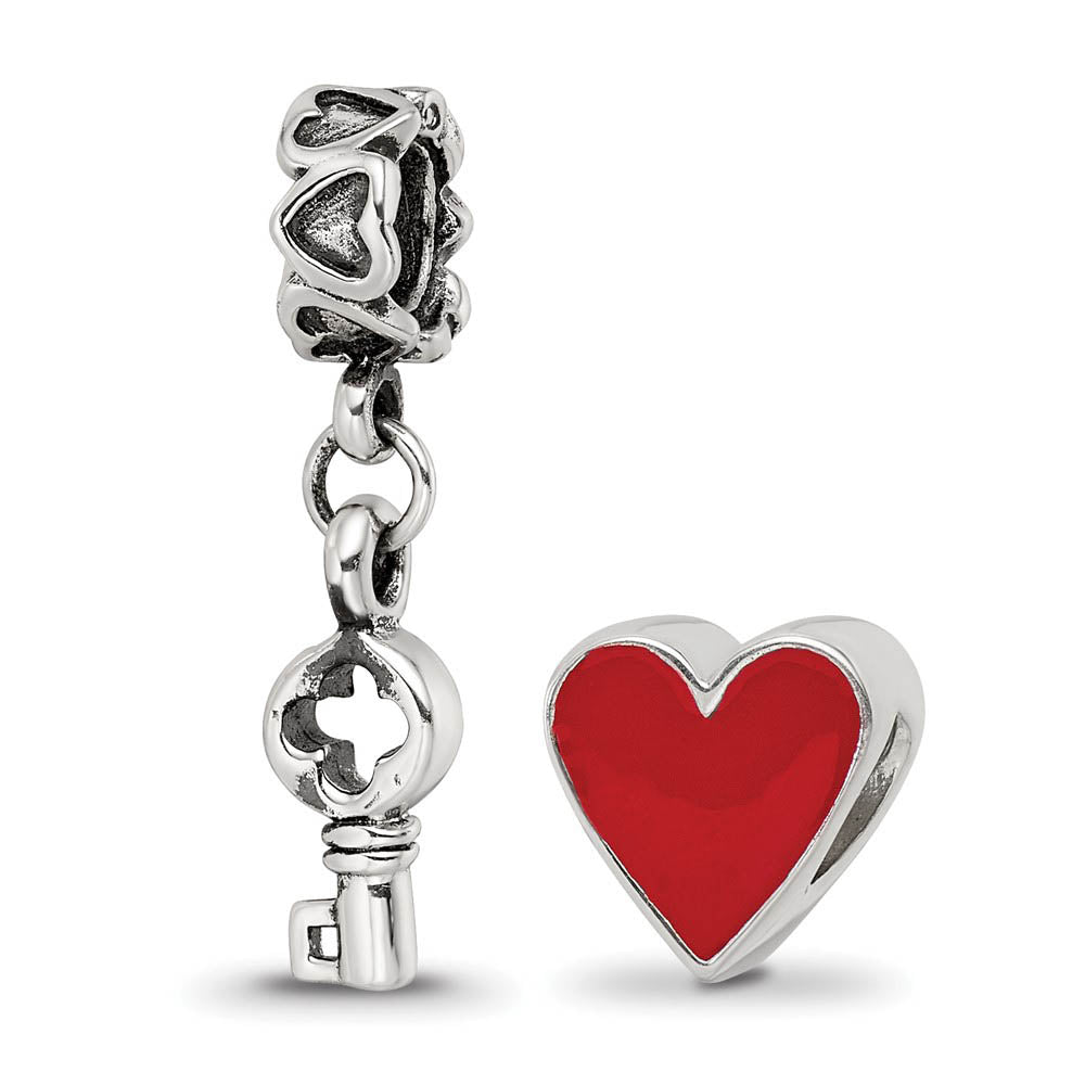 Alternate view of the Sterling Silver & Red Enamel You Have The Keys Bead Charm Set of 2 by The Black Bow Jewelry Co.