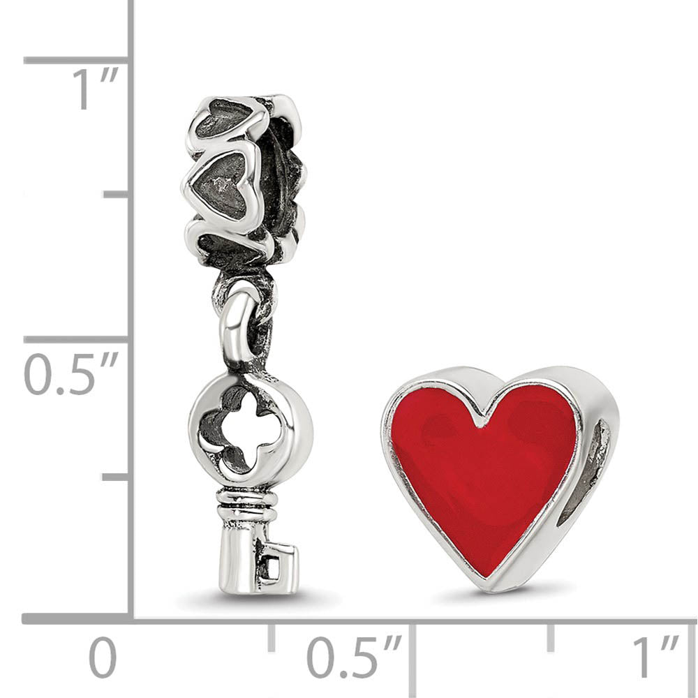 Alternate view of the Sterling Silver & Red Enamel You Have The Keys Bead Charm Set of 2 by The Black Bow Jewelry Co.