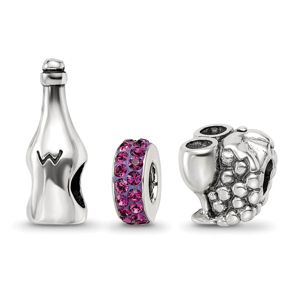 Sterling Silver & Crystal Wine Country Bead Charm Set of 3, Item B11938 by The Black Bow Jewelry Co.