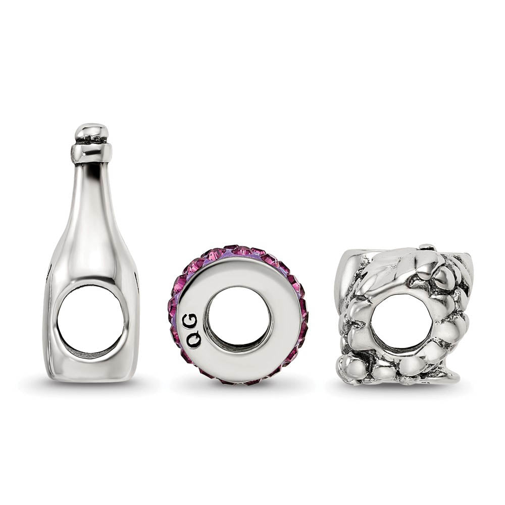Alternate view of the Sterling Silver & Crystal Wine Country Bead Charm Set of 3 by The Black Bow Jewelry Co.