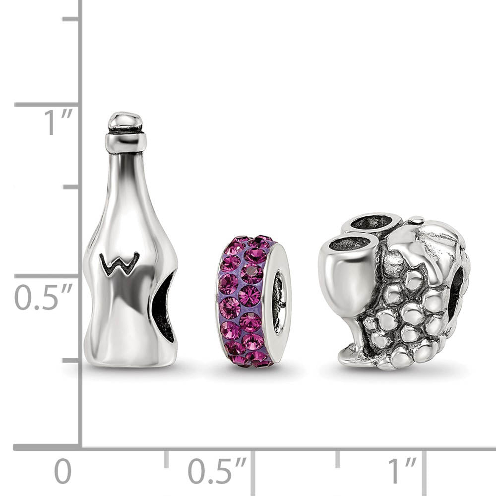 Alternate view of the Sterling Silver & Crystal Wine Country Bead Charm Set of 3 by The Black Bow Jewelry Co.