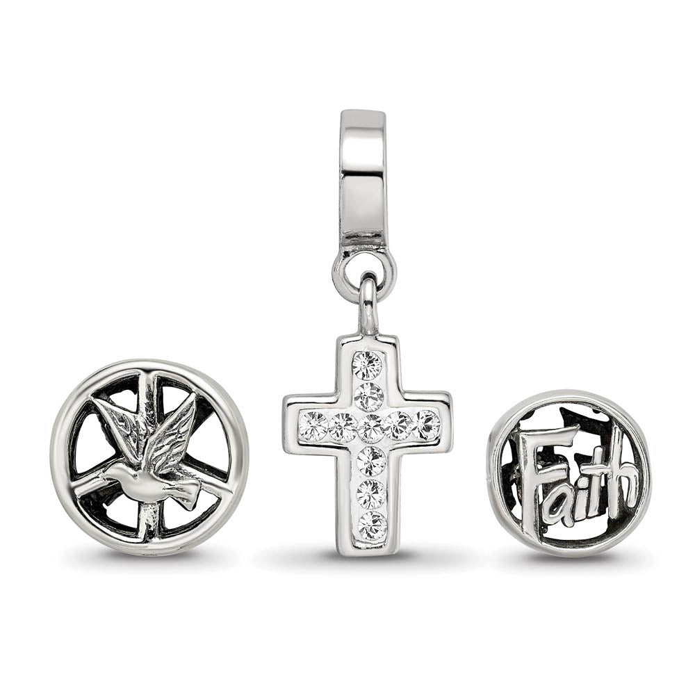 Alternate view of the Sterling Silver & Crystal Religious Faith Bead Charm Set of 3 by The Black Bow Jewelry Co.